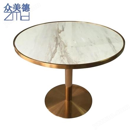 深圳主题餐厅家具厂家定做CZ-397大理石台面餐桌不锈钢包边餐桌批发选定众美德