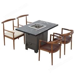 众美德新中式重庆老火锅桌椅子全套 仿古实木电磁炉餐桌 无烟火锅桌椅组合来图定制