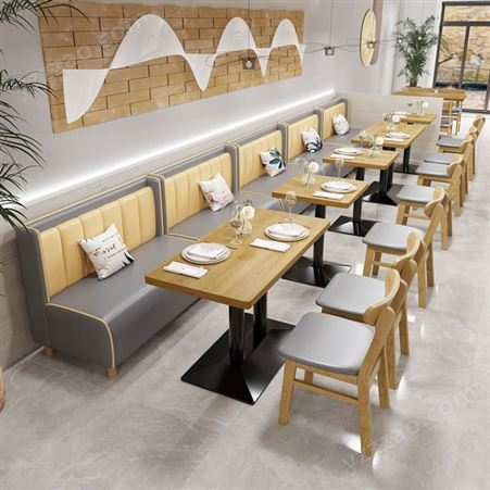 搏德森自助餐厅桌椅卡座沙发定制实木经济型汉堡店小吃咖啡厅通用奶茶店家具