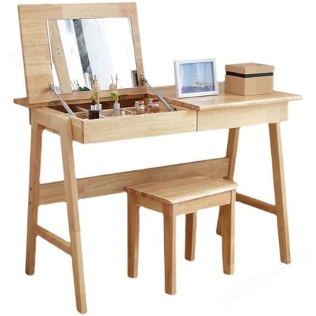 搏德森北欧实木梳妆台带灯带镜子一体现代简约小户型卧室网红ins化妆桌